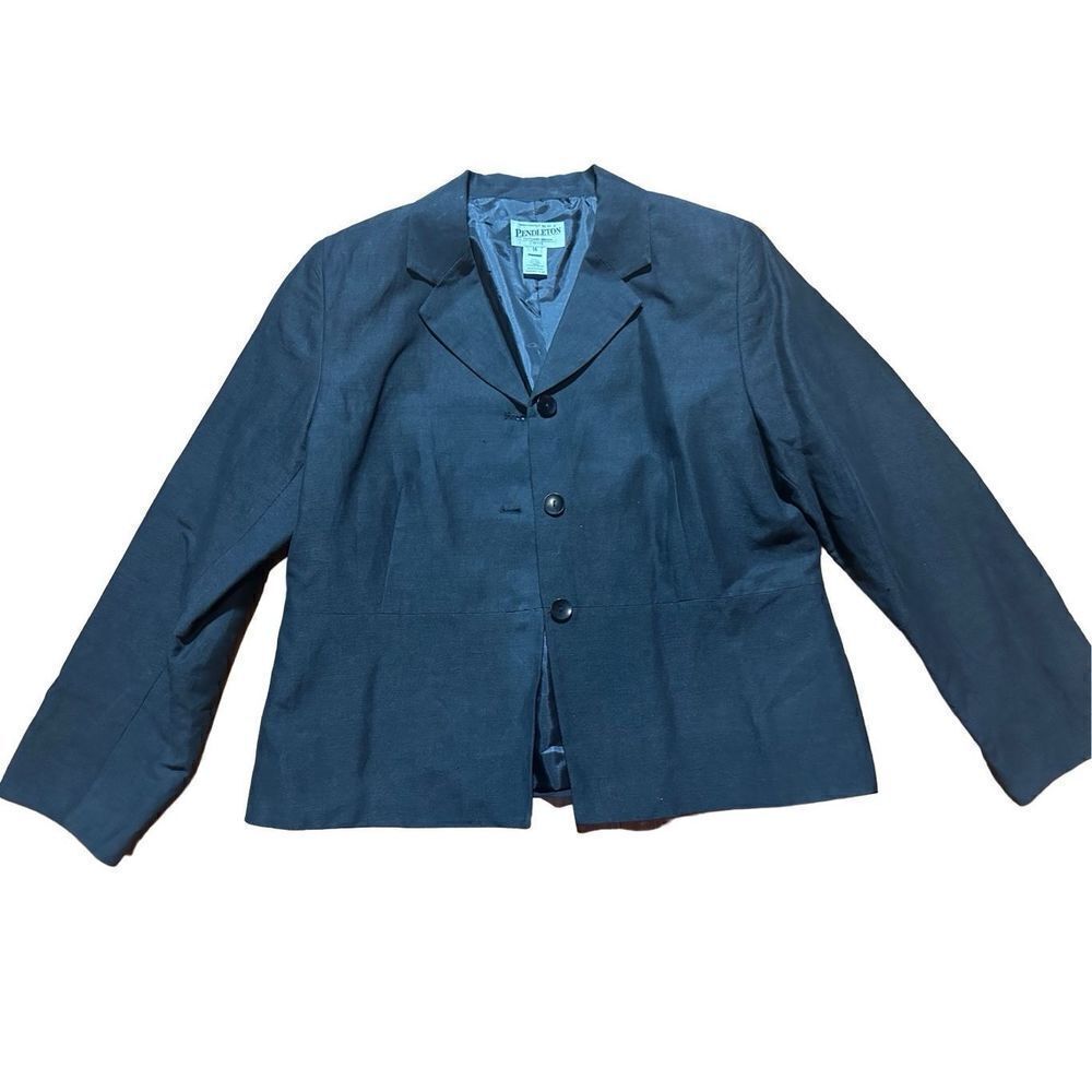 Pendleton silk/ linen dark gray blazer with shoulder pads sz 14 Petite women’s
